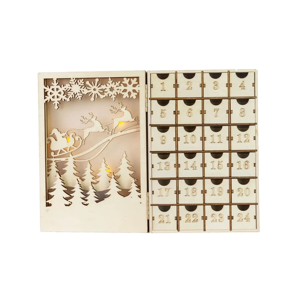 Calendário do Advento de Natal inacabado em madeira